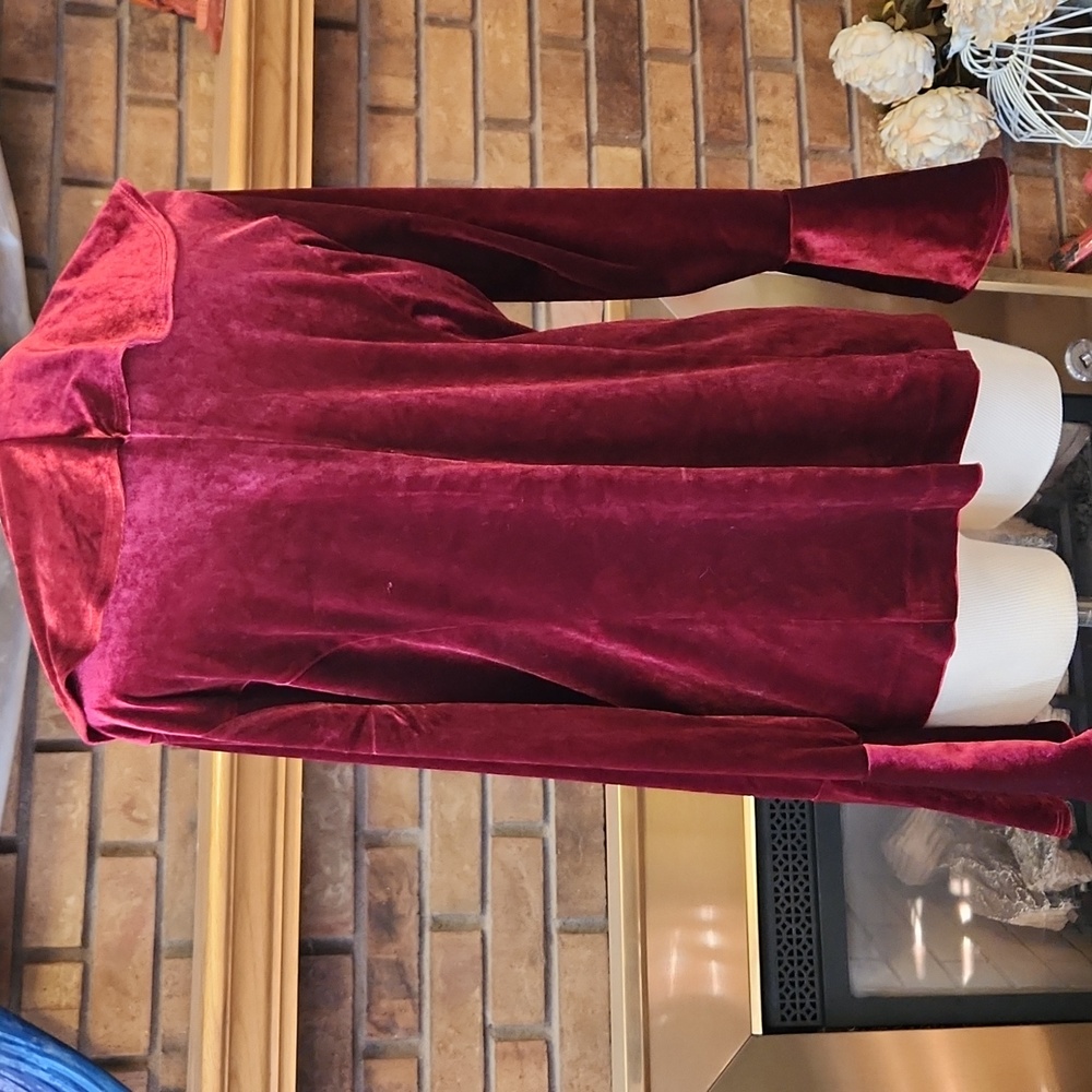 Whimsy Castlecore Maroon Velvet Ruffled Jacket Size Large On Trend Fairy Witchy - Picture 7 of 11